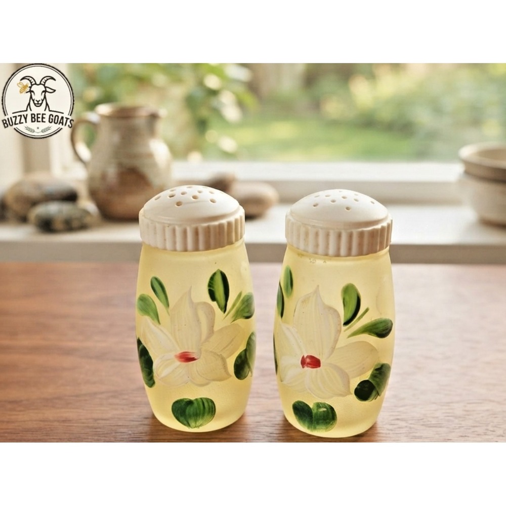 Glass Salt and Pepper Shakers,Bartlett Collins, Hand-Painted FloralDesign